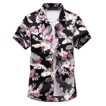 17 farebné Letné Beach Havajské Mužov Krátky Rukáv Košele kvetinový Vytlačené Tričko Dovolenku Strany Camisa Hawaiana Značky košele 6XL 7XL