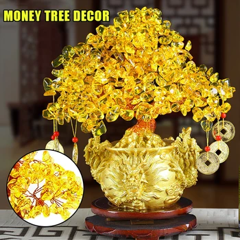 18 cm Šťastie Strom Žlté Zlaté Crystal Šťastie, Peniaze, Šťastie Strom Feng Shui pre Bohatstvo, Šťastie Home Office Dekorácia, Ozdoba