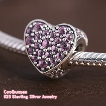 2019 Deň Matiek Darček Originálne 925 Sterling Silver Ružová Oslňujúci Srdcom Charms Hodí Značky náramky Pripraviť CZ Čaro