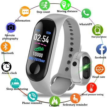 2019 Nový Štýlový M3 Smart Hodinky Srdcového Tepu Fitness Tracker Farebný Displej Krvný Tlak Pedomater Smartband Pre Ženy Muži