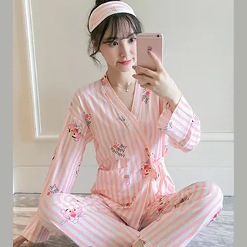 2020 Jar Jeseň Dlhý Rukáv Kimono Pajama Sady pre Ženy Tlač Odev Sleepwear Vyhovovali Pyžamá oblečenie pre voľný čas Pijama Mujer Oblečenie