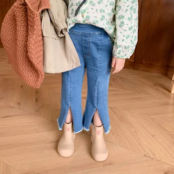 2020 kórejku módne high-v strede zúžený split horela džínsy jeseň nové produkty detí strečové nohavice nohavice dievčatá