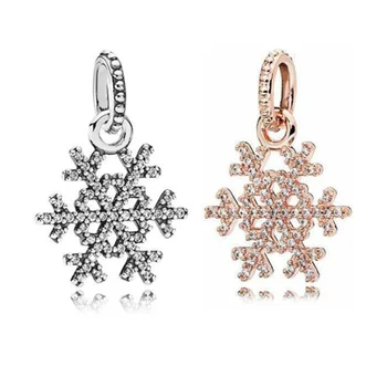 2020 Nové 925 Sterling Silver Charms Korálky Rosegold Pripraviť Crystal Snowflake Visieť Kúzlo Fit Pan Náramok Pre Ženy DIY Šperky