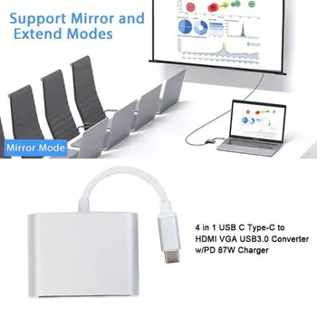 4 v 1, USB, C HUB-Typ-C-HDMI 4K Adaptér VGA USB3.0 Audio Video Converter PD Úrad Počítača Káble pre MacBook