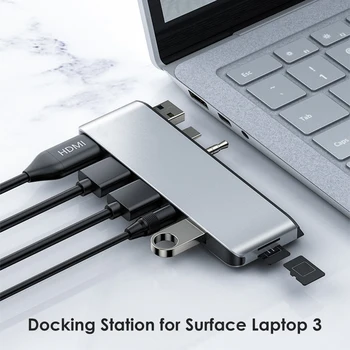 7in1 Dock Stanica HUB Prevodník USB 3.0 4K kompatibilný s HDMI SD/TF Karty, Čítačky DP 3,5 mm Audio Adaptér pre Microsoft Surface