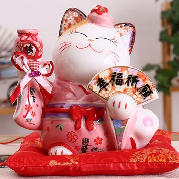 8 palcový Keramické Maneki Neko Ozdoba Lucky Mačka Peniaze Box Japonský Pár Fortune Mačka Feng Shui Svadobný Dar Vrchol