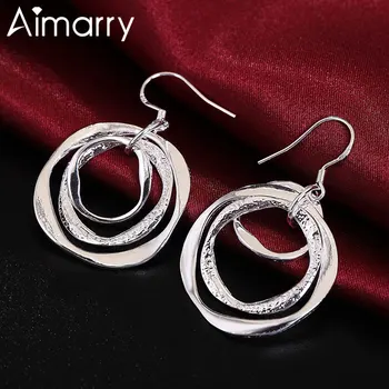 Aimarry 925 Sterling Silver Tri Kruhu Prívesok Charm Náušnice Pre Ženy Strany Zásnubné Dary, Svadby, Módne Šperky