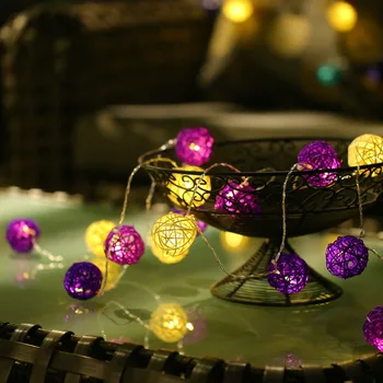 Batérie LED Vonkajšie Vianočné String Svetla 20 Biela Fialová Ratanové Gule Svadobné Víla Dovolenku Záhrady Izba Dekor Garland Svetlo