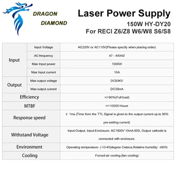 DY20 150W Co2 Laser Napájanie Pre Laserové Rytec RECI Z6/Z8 W6/W8 S6/S8 Co2 Laserové Trubice Rytie / Rezací Stroj