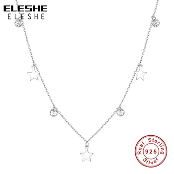 ELESHE 2019 Nové 925 Sterling Silver Crystal Náhrdelníky pre Ženy, Jemné Šperky Silver Star Prívesok Náhrdelník Reťazí Šperky