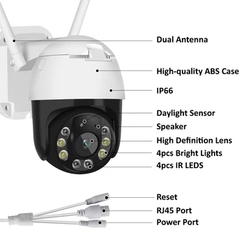 EVKVO Bezdrôtová IP Kamera, 3MP Dome Vonkajšie obojsmerné Audio CCTV WiFi Kamera Bezpečnostný kamerový Nepremokavé Pan/Tilt Fotoaparát