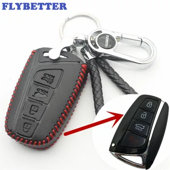 FLYBETTER pravej Kože 4Button Smart Key puzdro Na Hyundai SantaFe/Equus/Azera/Genesis Auto Styling (B) L89