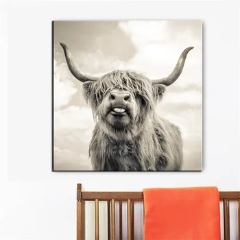 Fotografovanie Portrét Highland Krava Plagáty a Vytlačí Zvieratá Wall Art Plátno, Maľovanie obrazov na Stenu Pre Obývacia Izba Dekor