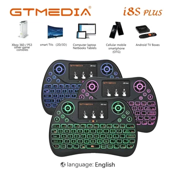 GTMEDIA Podsvietenie i8S PLUS anglický ruský španielsky portugalský 2,4 GHz Bezdrôtová Mini Klávesnica Vzduchu Myši Touchpad ovládač pre TV