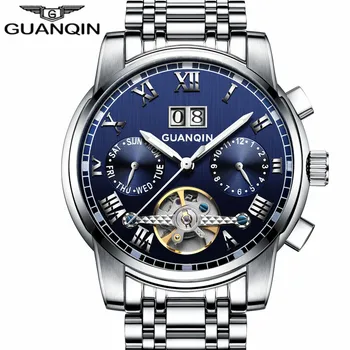 GUANQIN Hodinky Mužov Business Luxusné Športové Automatický Dátum Mechanické Oceľové Hodinky Svetelný Mens Tourbillon Top Značky Náramkové hodinky