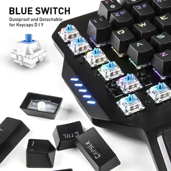 Havit Jednou Rukou, Modrá prepínač Mechanical Gaming Keyboard Súpravy 7 RGB Podsvietenie Myš pre Prenosné Herné Klávesnice 36 Kľúče Rainbow Backling