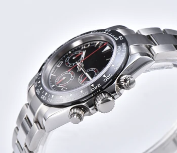 Luxusné hodinky chronograf VK63 mužov je nové quartz, zafír svetelný rukoväť 39 mm keramické, oceľové prípade náramok 8247
