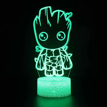 Marvel Avengers Groot Anime Obrázok Akrylových 3D Ilúziu LED Lampa USB Farebné Nočného Model Hračky pre Deti Vianočný Darček