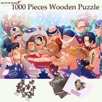 MOMEMO Biele Fúzy Pirater Strana Drevené Puzzle 1000 Kusov Anime One Piece Jigsaw Puzzle, Hračky pre Dospelých, Deti, Teenagerov Dary