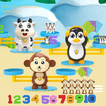Montessori Mini Opice Penguin Krava Digitálne Rovnováhu Rozsahu Vzdelávacích Číslo Dosková Hra Deti Učia Matematiku Hračky Pre Deti,
