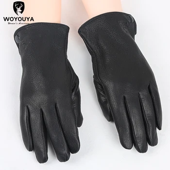 Módne zimné čierne dotykové rukavice,baránkom pánske rukavice,Udržať teplé rukavice muž zimné,Značky, pánske kožené rukavice-8011