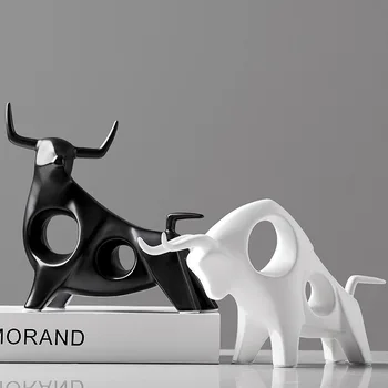 Nordic Keramické Dobytka Tvar Ozdoby Domov Kabinetu Dekorácie, Doplnky, Porcelánové Sošky Zvierat Bull Miniatúry Dekor Plavidlá