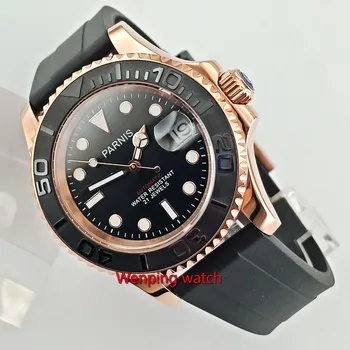 Parnis 41mm black dial zafírové sklo svetelné značky, luxusné značky 21 šperky Miyota automatický pohyb pánske hodinky