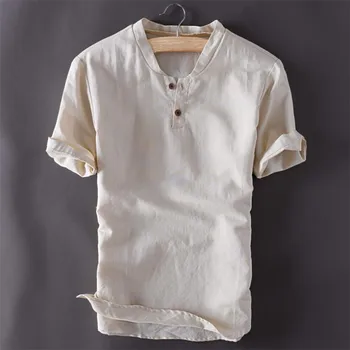Plus veľkosť M-5XL Mens sveter bielizeň, košele, letná krátky rukáv pánske kvality Ležérne Košele Slim fit bavlna tričká