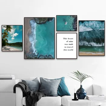 Pláž, More, Kokosové Strom Krajiny Citácie Wall Art Plátno Na Maľovanie Nordic Plagáty A Potlačou Obrazov Na Stenu Pre Obývacia Izba Dekor