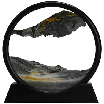 Pohybujúce sa Pieskové Umenie Obrázok Kolo Sklo 3D hĺbky Mora Sandscape v Pohybe Displej Tečie Piesku Rám(12inch)
