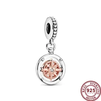 Pôvodné 925 Sterling Silver Kúzlo Rose Gold Šťastie Kompas Prívesok Fit Ženy Pandora Náramok & Náhrdelník Diy Šperky