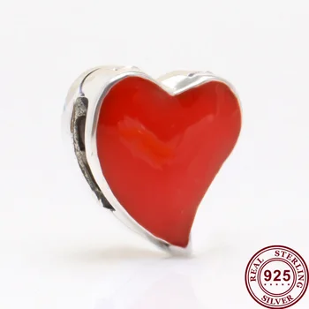 Pôvodné 925 Sterling Silver Perličiek Roztomilý Červený Smalt Láska Klip Fit Ženy Pandora Náramok & Náhrdelník Diy Šperky