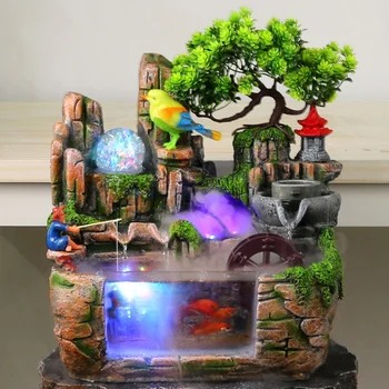 Stolové Ozdoby Tečúcej Vody, Vodopád Fontána S Rozprašovač LED Svetlá Živice Rockery Zenovej Meditácie Feng Shui Ozdoby
