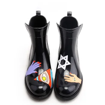 Topánky Ženy Dážď Topánky Ženy Nepremokavé Členok Krátke Topánky Móda Topánky Ručne Vyrábané Appliques Čarodejnice Mystic Illuminati
