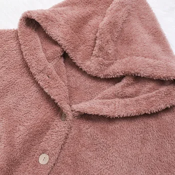 Zimné Ženy Načechraný Kabát, Bundy Módne Chvost Tlačidlo Soft Fleece Bunda Plus Veľkosť Voľné Kabát S Kapucňou Bežné Outwear Ženy Vetrovka