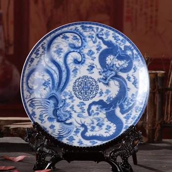 Čínsky Klasický Starožitný Porcelán Modrý a Biely Porcelánový Tanier Ovocia Doska Dekorácie podporu Domáce Dekorácie Doska