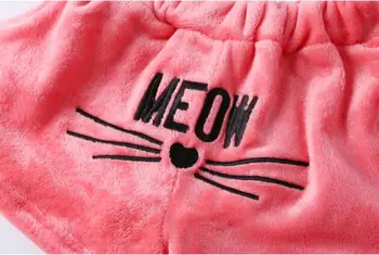 Ženy Coral Velvet Vyhovovali Dve Kus Jeseň V Zime Teplé Pyžamo Sleepwear Cute Cat Mňau Vzor Hoodies Šortky Nastaviť 2019 Nové