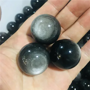 Prírodné obsidian nezávislá crystal ball domácnosti striebro obsidian loptu