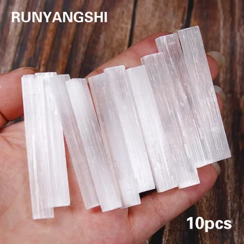 Runyangshi 10pcs Prírodné Selenite Crystal Stick Čipy Sadrovca, biela Quartz Drsné Minerálov Vzor Bod Liečivý Kameň